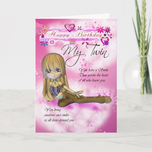 Birthday card for My Twin, Moonies Cutie Pie colle Kaart (Voorkant)
