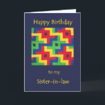 Birthday Card for Sister-in-law - Patchwork Quilt Kaart<br><div class="desc">Een Birthday-kaart voor een schoonzuster met een helder en kleurrijk abstract lappendeken van touwtjes van Judy Adamson.</div>
