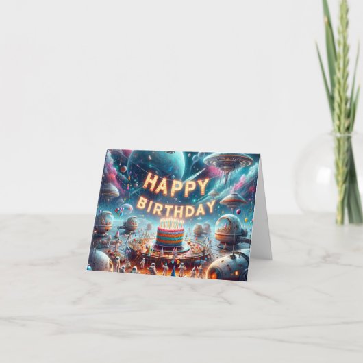 Birthday card in space bedankkaart (Voorkant)