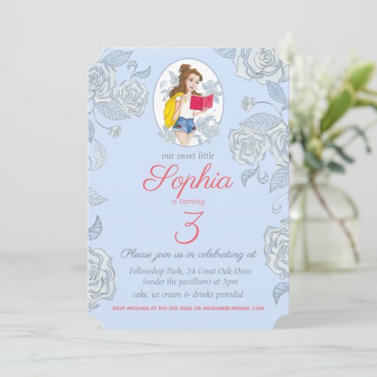 Birthday Card Invite, Prinses Belle Blue Rozen Kaart (Staand voorkant)