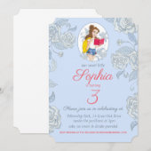 Birthday Card Invite, Prinses Belle Blue Rozen Kaart (Voorkant / Achterkant)
