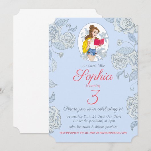 Birthday Card Invite, Prinses Belle Blue Rozen Kaart (Voorkant / Achterkant)