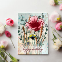 Birthday Card: Mixed Media Wildflower 