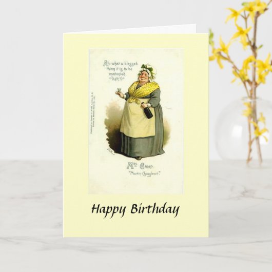 Birthday Card - Mrs Gamp uit "Martin Chuzzlewit" Kaart (Gele Bloem)