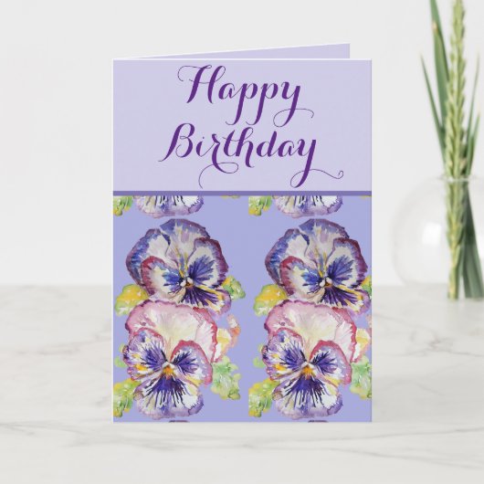 Birthday Card Pansy Paars  Lavender Floral Kaart (Voorkant)