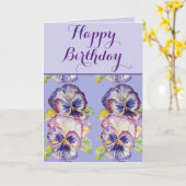 Birthday Card Pansy Paars  Lavender Floral Kaart (Gele Bloem)