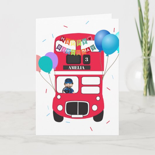 Birthday Card - Personalised Big Red Bus Kaart (Voorkant)