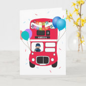 Birthday Card - Personalised Big Red Bus Kaart (Gele Bloem)