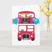 Birthday Card - Personalized Big Red Bus No Driver Kaart (Gele Bloem)
