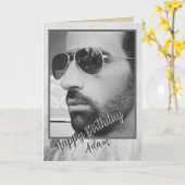 Birthday Card Photo Custom black and white Kaart (Gele Bloem)