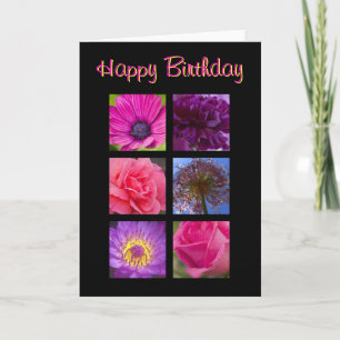 Birthday Card - Pink Purple Flowers Kaart