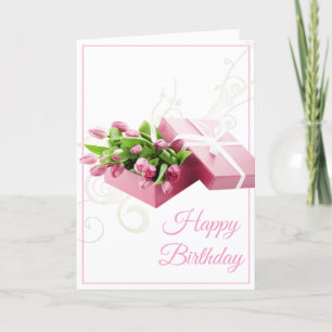 Birthday Card-roze Tulips Card Kaart