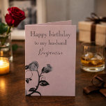 Birthday Card voor een Husband Classy Kaart<br><div class="desc">Dit wenskaart is een elegante groet voor de verjaardag van uw man en bevat een paarse achtergrond met een zwarte afbeelding van een roos. Op de voorzijde staat "Gelukkige verjaardag voor mijn man" in elegante gedrukte tekst met zijn naam onder in een prachtig cursief script. De tekst is donkergrijs. Er...</div>