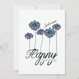 Birthday Card w Blue Flower Balloons and Name Kaart