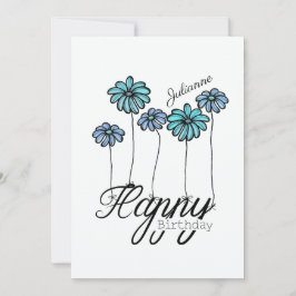 Birthday Card w L. Blue Flower Balloons and Name Kaart