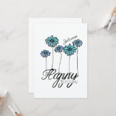 Birthday Card w L. Blue Flower Balloons and Name Kaart (Voorkant / Achterkant in situ)