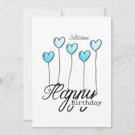 Birthday Card w Light Blue Heart Balloons And Name Kaart