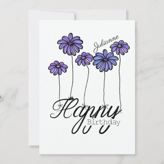 Birthday Card w Purple Flower Balloons and Name Kaart (Voorkant)