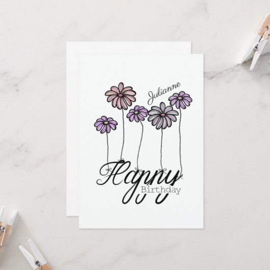 Birthday Card w Rosé Flower Balloons and Name Kaart (Voorkant / Achterkant in situ)