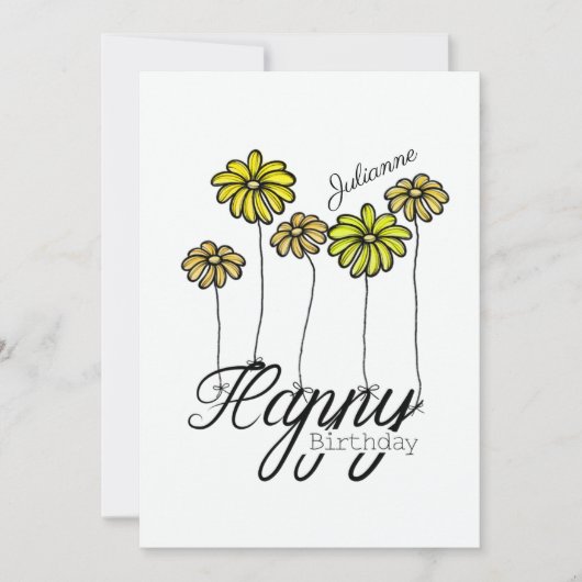 Birthday Card w Yellow Flower Balloons and Name Kaart (Voorkant)