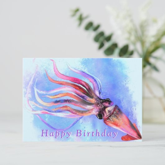 Birthday Card with Beautiful Color Squid Kaart (Staand voorkant)