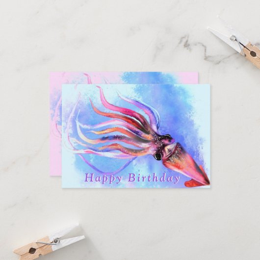 Birthday Card with Beautiful Color Squid Kaart (Voorkant / Achterkant in situ)