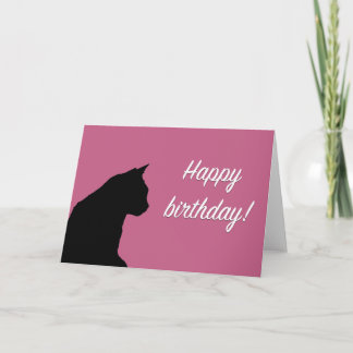Birthday card with black cat - pink background kaart