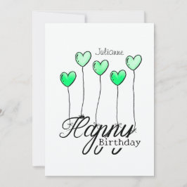 Birthday Card With Green Heart Balloons And Name Kaart
