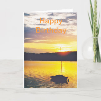 birthday card with image of sunset over lake kaart