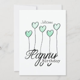Birthday Card With Mint Heart Balloons And Name Kaart