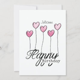 Birthday Card With Pink Heart Balloons And Name Kaart