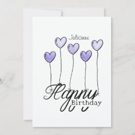 Birthday Card With Purple Heart Balloons And Name Kaart