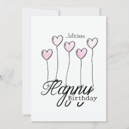 Birthday Card With Rosé Heart Balloons And Name Kaart