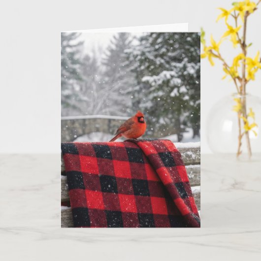 Birthday Cardinal On a Buffalo Plaid Blanket Kaart (Gele Bloem)