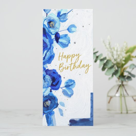 birthday cards blue modern floral watercolor (Staand voorkant)