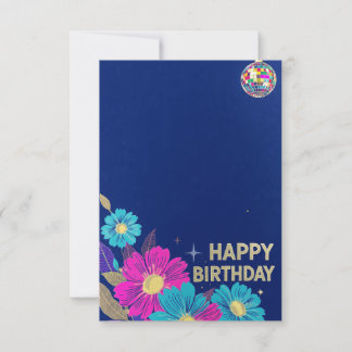 birthday cards blue modern flowers retro kaart