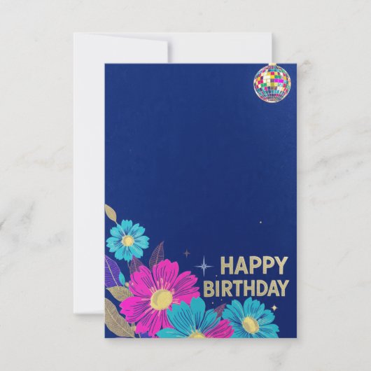 birthday cards blue modern flowers retro kaart (Voorkant)