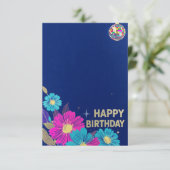 birthday cards blue modern flowers retro kaart (Staand voorkant)