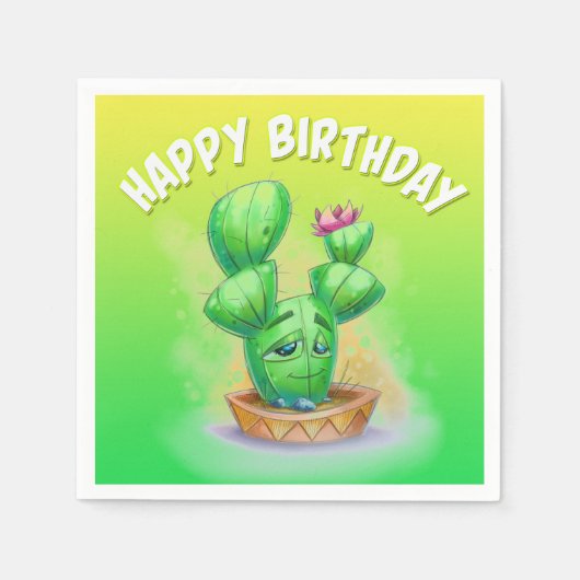 Birthday cartoon cactus napkins servet (Voorkant)
