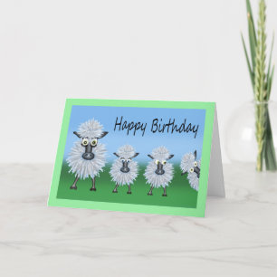 Birthday Cartoon Caricature of A Sheep and Lambs Kaart