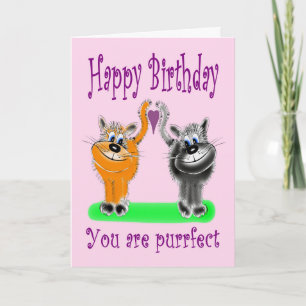 Birthday Cartoon Style Fluffy Cat Couple Kaart