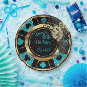 Birthday Casino Poker Chip - Blauwgroen Papieren Bordje (Feest)