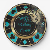 Birthday Casino Poker Chip - Blauwgroen Papieren Bordje (Voorkant)