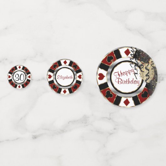 Birthday Casino Poker Chip - in een donkerrood Confetti (Achterkanten)