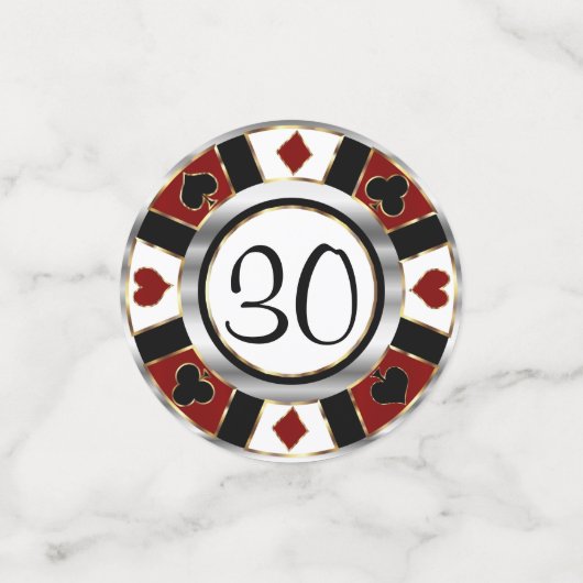 Birthday Casino Poker Chip - in een donkerrood Confetti (Kleine voorkant)