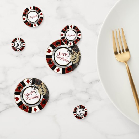 Birthday Casino Poker Chip - in een donkerrood Confetti (Groep)