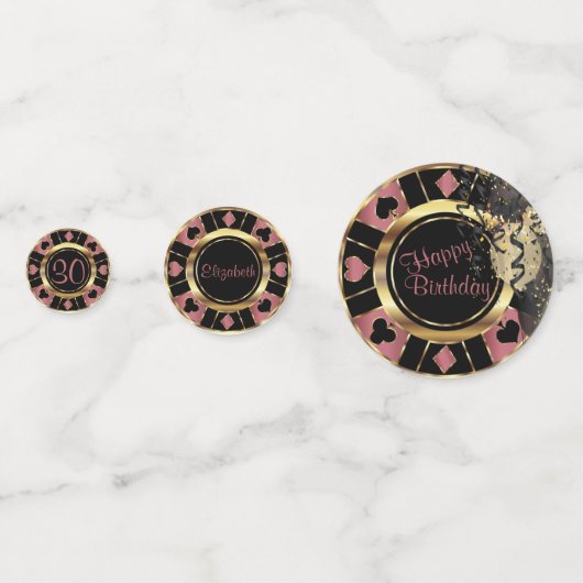 Birthday Casino Poker Chip - Roos Gold Confetti (Achterkanten)