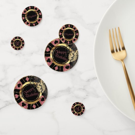 Birthday Casino Poker Chip - Roos Gold Confetti (Groep)