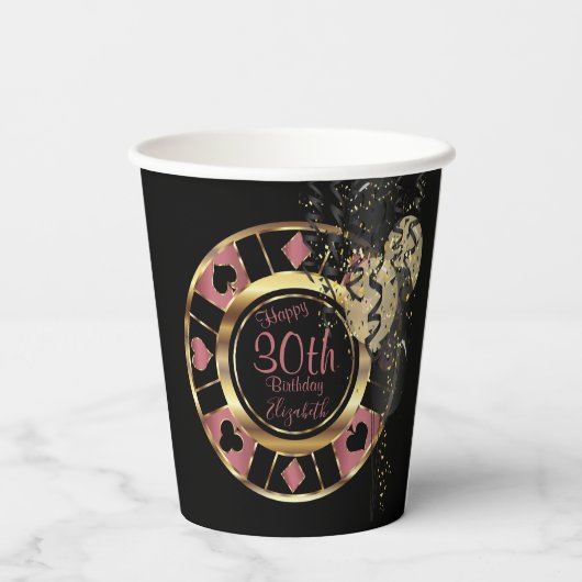 Birthday Casino Poker Chip - Roos Papieren Bekers (Achterkant)