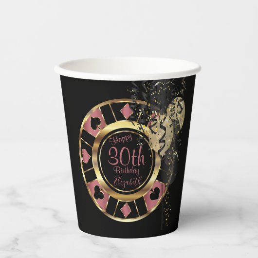 Birthday Casino Poker Chip - Roos Papieren Bekers (Voorkant)